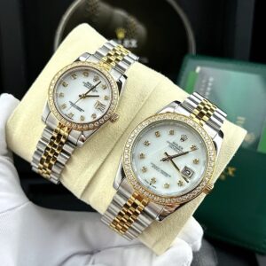 Rolex Datejust Demi Gold Couple Watch With Stones  Mechanical Movements 31/41Mm
