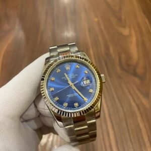 Rolex DateJust Men's Blue dial 41mm rhinestones