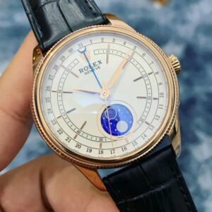 Rolex Cellini Sun And Moon Automatic Mechanical Leather Strap Men Watch 41Mm