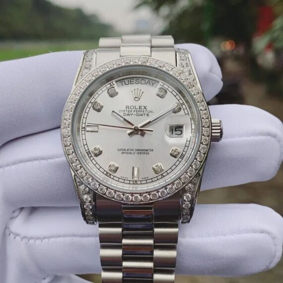 Rolex Day Date Steel Diamond Watch 38mm 2 color