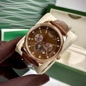 Rolex Sun & Moon Men's Watch Brown Leather Strap 40mm Gems