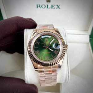 Rolex Day-Date Rose Gold Watch With Green Dial Japan 40Mm
