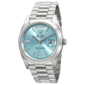 Rolex Oyster Perpetual Day-date Ice Blue Baguette Dial Platinum President Automatic Men's Watch
